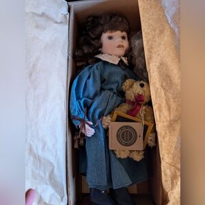 Boyds Bears Doll with Blue Dress and Brown Hair